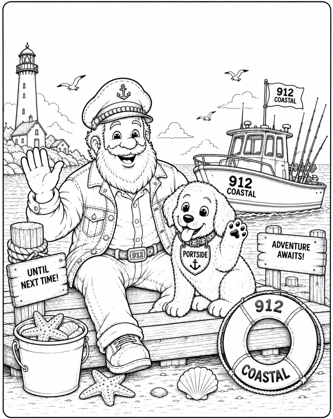 Captain Salty’s Coastal Adventures Coloring Book for Kids | 50+ Pages of Fishing, Boating & Beach Fun | 912 Coastal Kids Activity Book