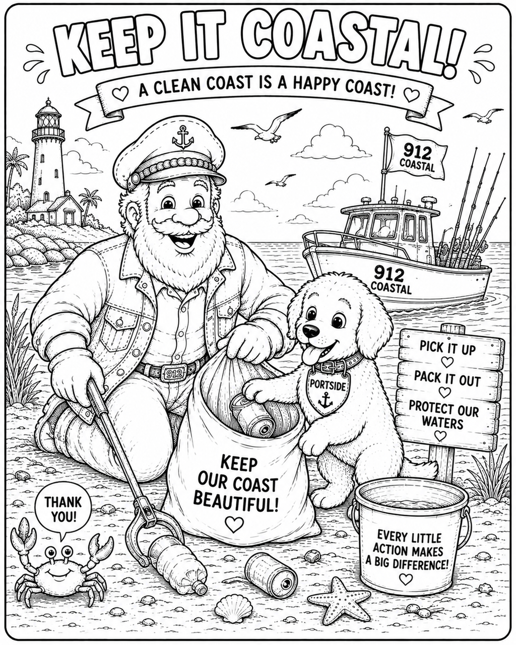 Captain Salty’s Coastal Adventures Coloring Book for Kids | 50+ Pages of Fishing, Boating & Beach Fun | 912 Coastal Kids Activity Book