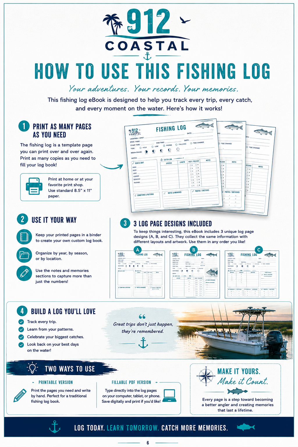 912 Coastal Fishing Log Book | Printable PDF Fishing Journal