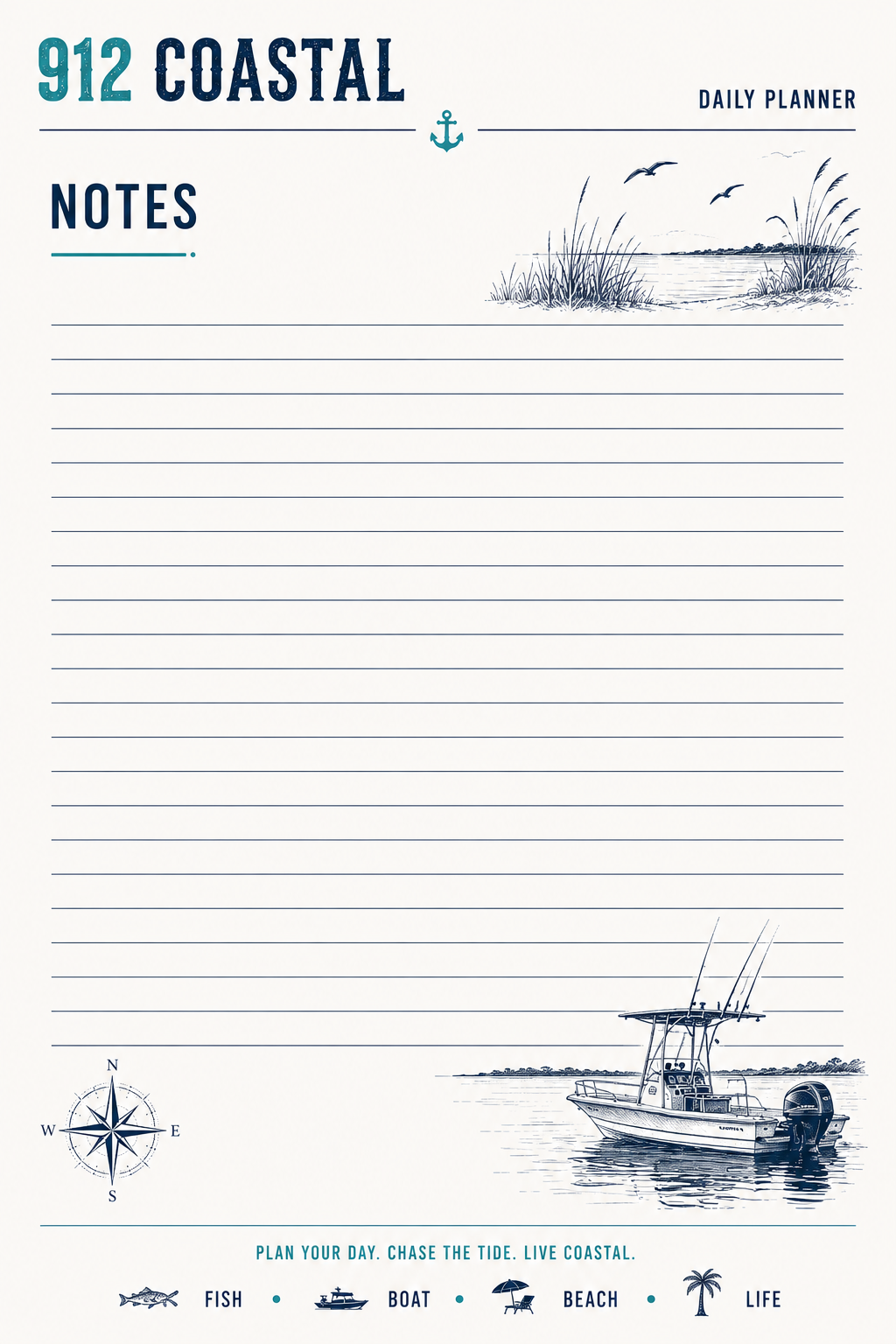 912 Coastal Daily Planner | Printable Coastal Life Planner | Fishing, Boating & Everyday Planner