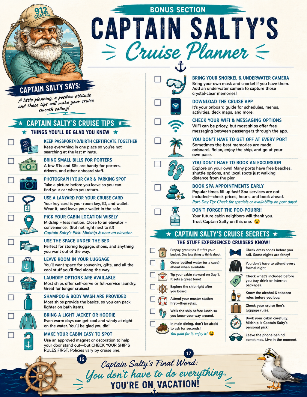 912 Coastal Cruise Planner | Printable Cruise Travel Planner PDF | Cruise Checklist, Packing List, Budget & Excursion Planner | Instant Download