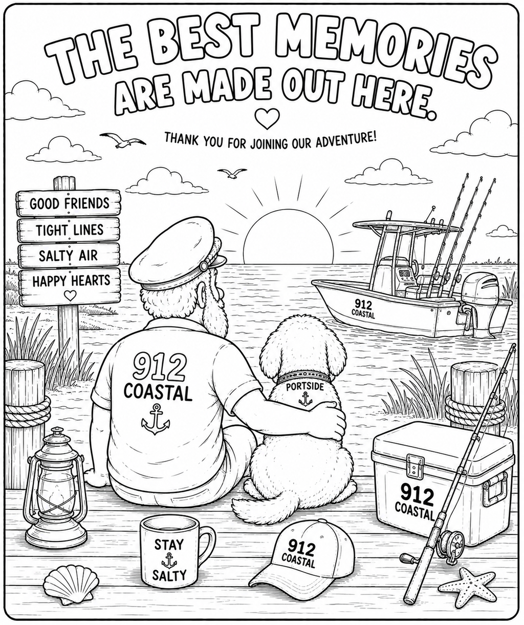 Captain Salty’s Coastal Adventures Coloring Book for Kids | 50+ Pages of Fishing, Boating & Beach Fun | 912 Coastal Kids Activity Book