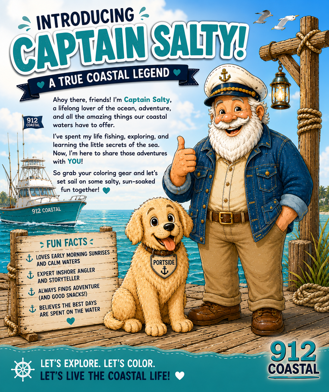 Captain Salty’s Coastal Adventures Coloring Book for Kids | 50+ Pages of Fishing, Boating & Beach Fun | 912 Coastal Kids Activity Book