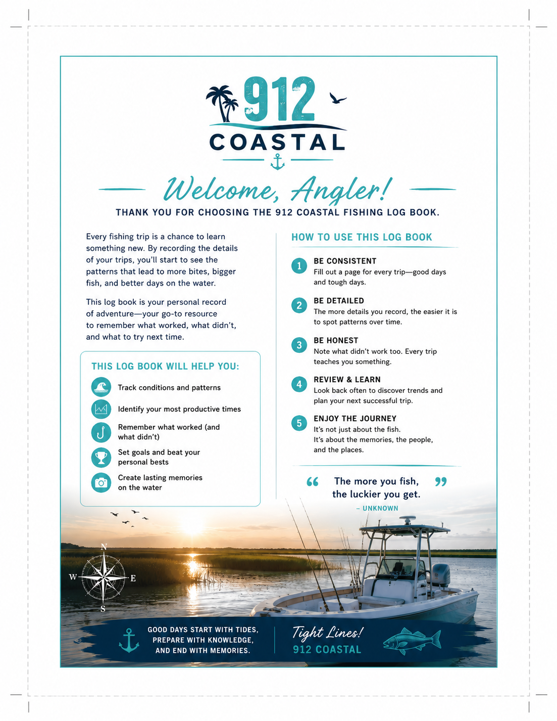 912 Coastal Fishing Log Book | Printable PDF Fishing Journal