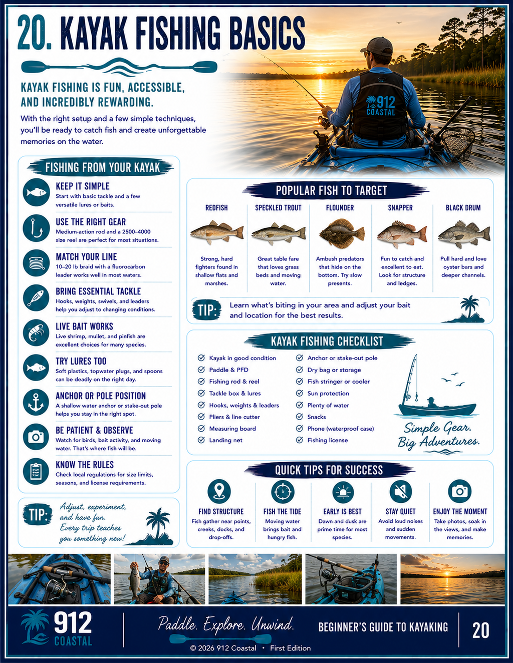 Beginner's Guide to Kayaking | 24-Page Digital PDF | Safety, Gear, Paddling Tips & Kayak Fishing | 912 Coastal