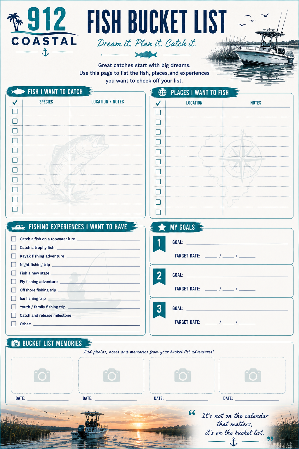 912 Coastal Fishing Log Book | Printable PDF Fishing Journal