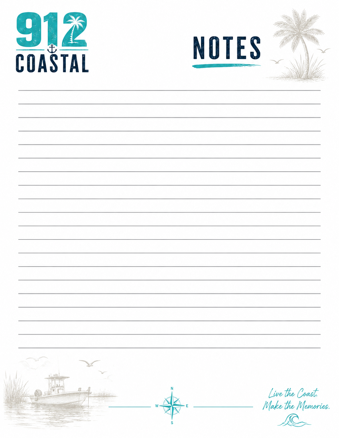 912 Coastal Printable Notebook | Coastal Notes Journal | Digital Download | Print as Many Pages as You Need | Fishing & Everyday Notes