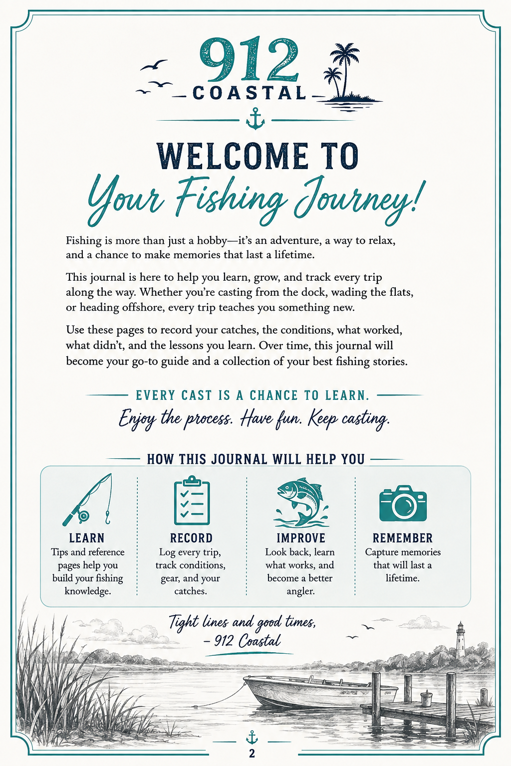 Digital 912 Coastal Beginner Fishing Journal | 41-Page Printable Fishing Log | Fishing Planner & Catch Journal | Digital Downloadduct