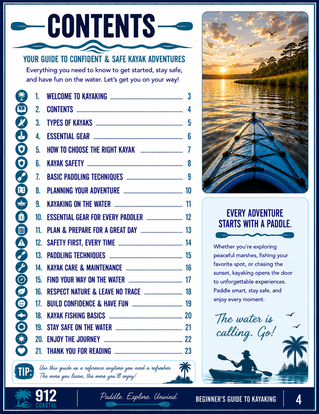 Beginner's Guide to Kayaking | 24-Page Digital PDF | Safety, Gear, Paddling Tips & Kayak Fishing | 912 Coastal