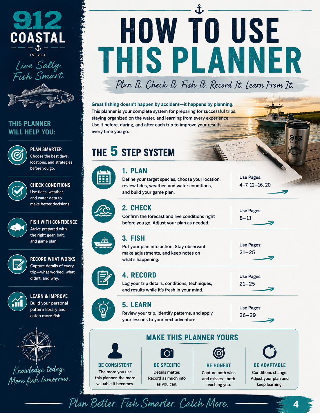 912 Coastal Fishing Trip Planner | 30-Page Inshore Saltwater Fishing Planner