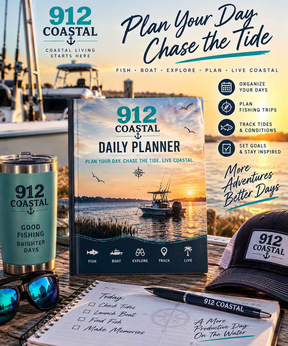 912 Coastal Daily Planner | Printable Coastal Life Planner | Fishing, Boating & Everyday Planner