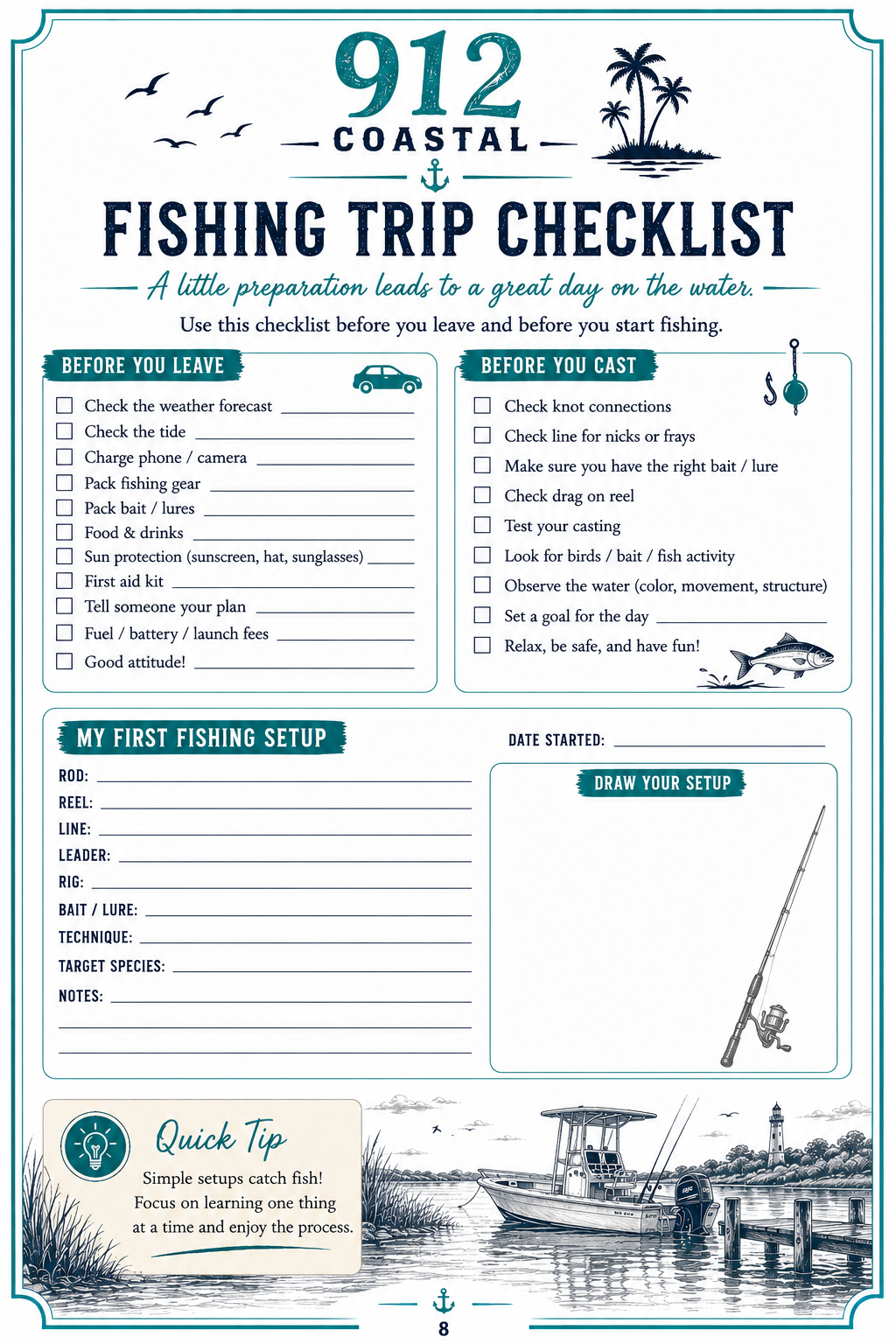Digital 912 Coastal Beginner Fishing Journal | 41-Page Printable Fishing Log | Fishing Planner & Catch Journal | Digital Downloadduct