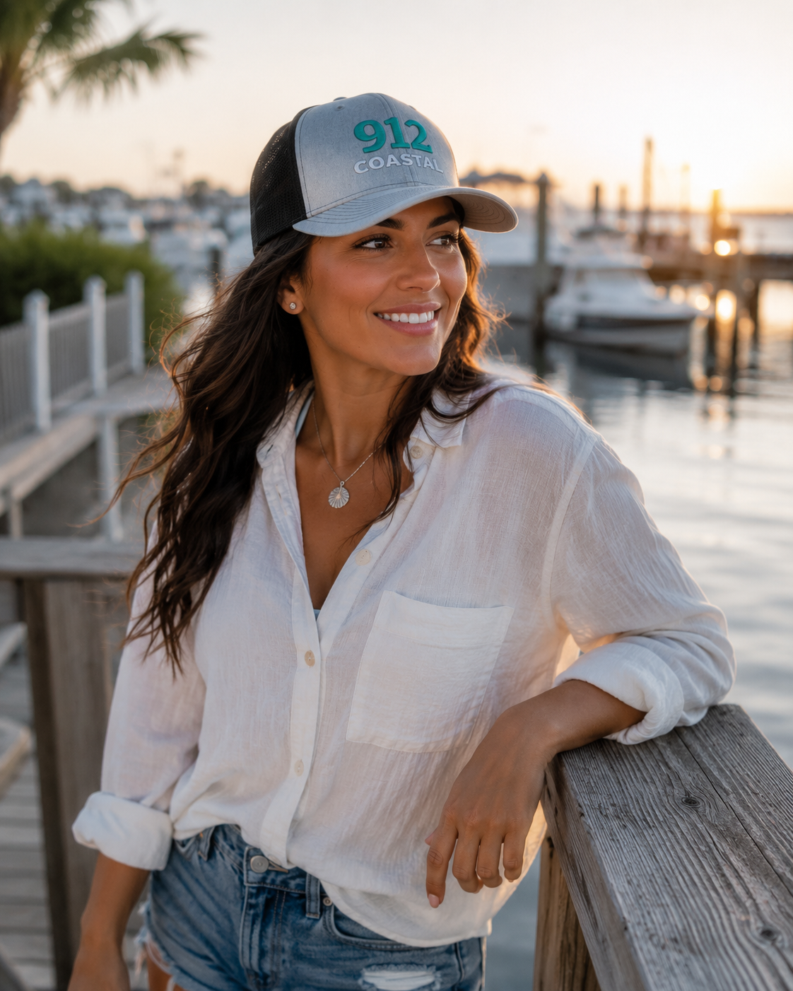 912 Coastal Embroidered Trucker Hat (grey/Black)