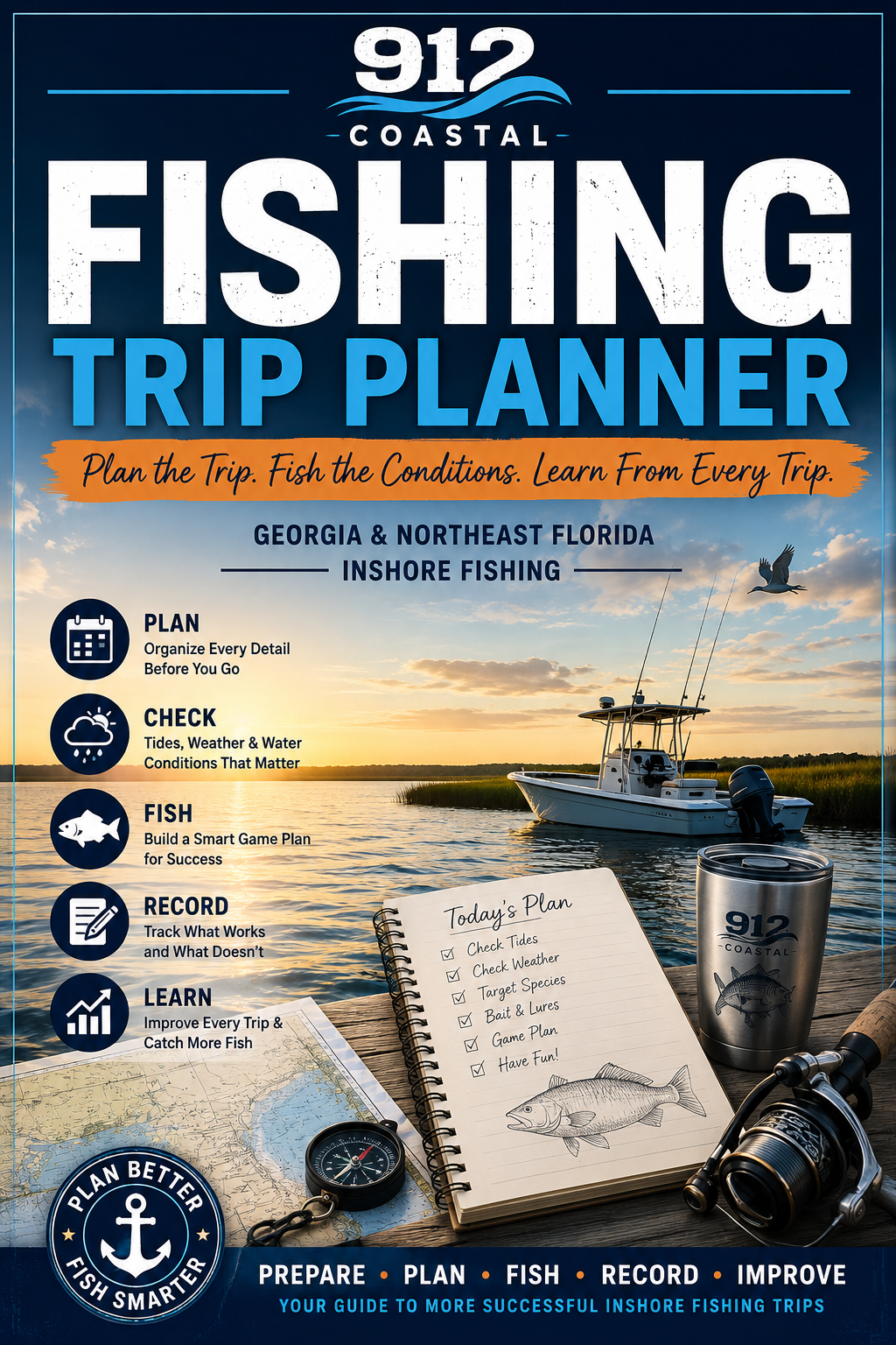 912 Coastal Fishing Trip Planner | 30-Page Inshore Saltwater Fishing Planner