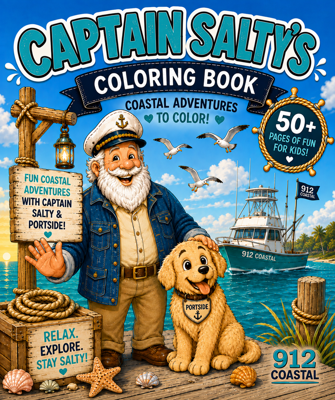 Captain Salty’s Coastal Adventures Coloring Book for Kids | 50+ Pages of Fishing, Boating & Beach Fun | 912 Coastal Kids Activity Book
