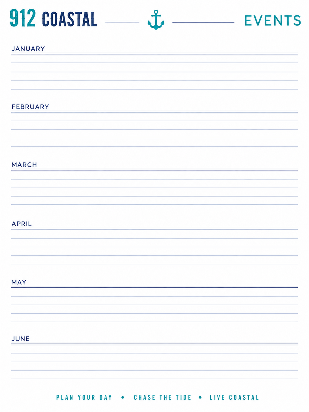 912 Coastal Daily Planner | Printable Coastal Life Planner | Fishing, Boating & Everyday Planner