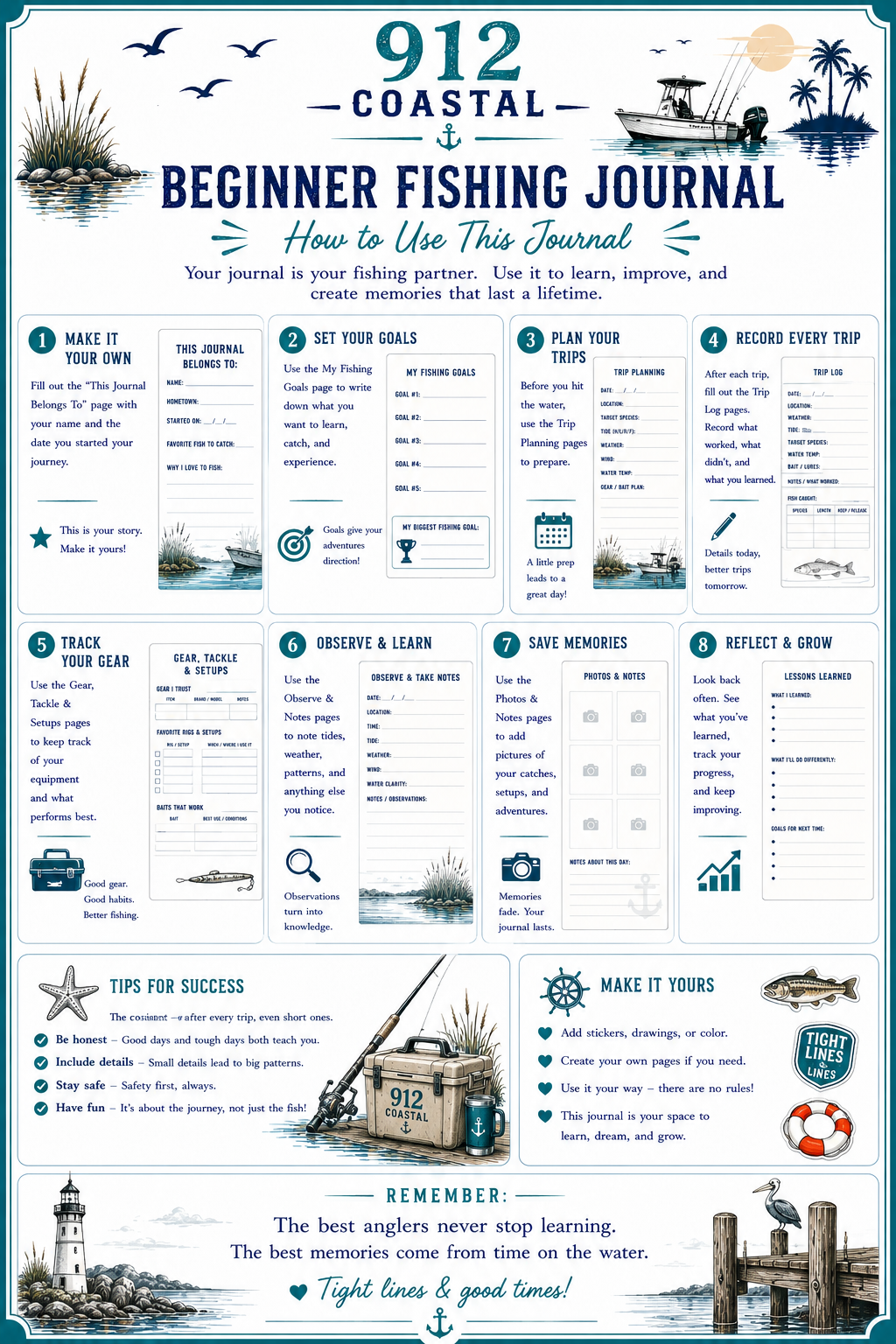 Digital 912 Coastal Beginner Fishing Journal | 41-Page Printable Fishing Log | Fishing Planner & Catch Journal | Digital Downloadduct
