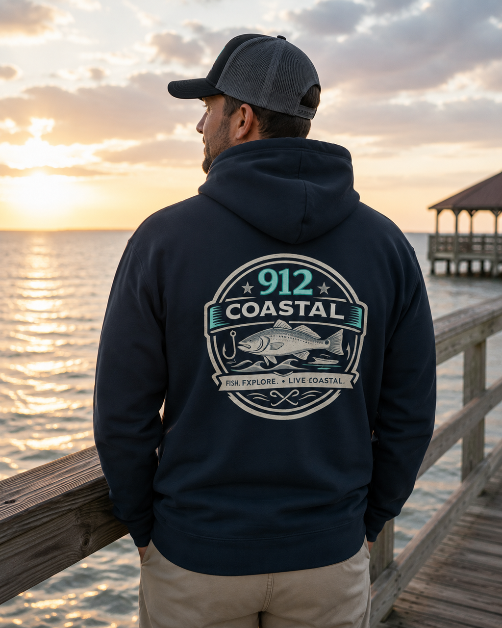 912 Coastal Embroidered Trucker Hat (Black/grey)
