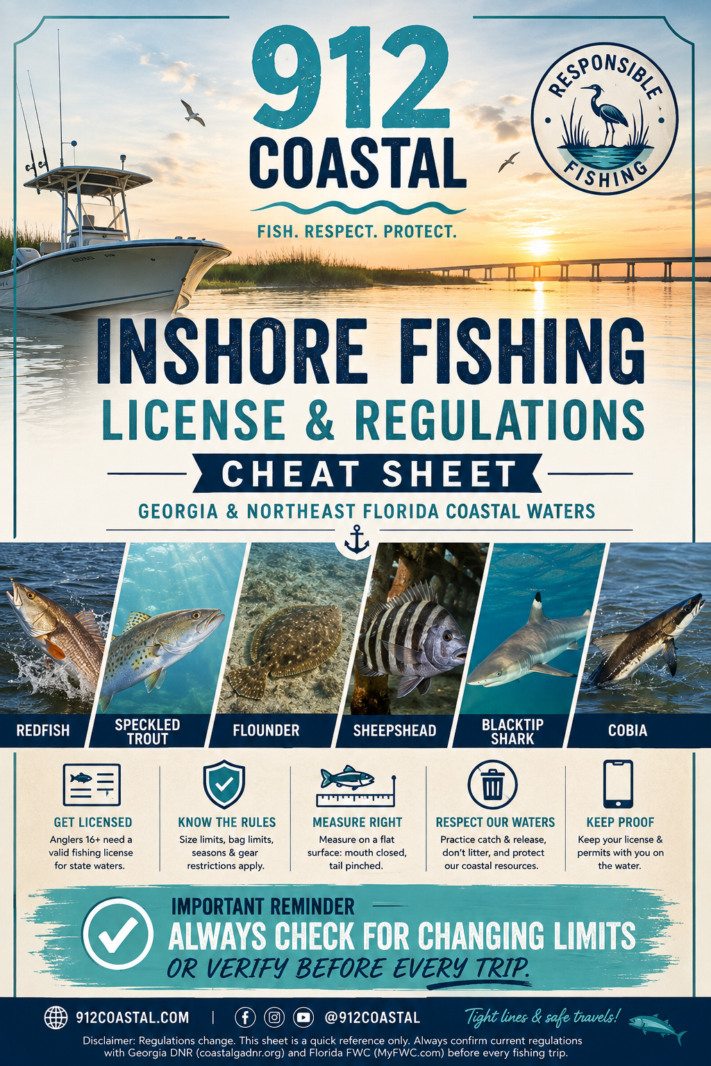 Georgia & Florida Inshore Fishing Regulations Cheat Sheet | 912 Coastal